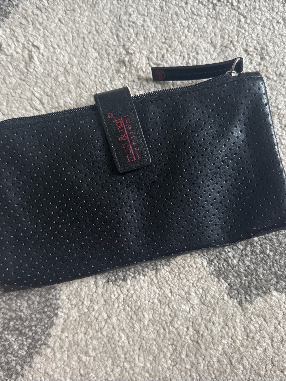 Matt & Nat Black Perforated Wristlet with Red Logo Tab